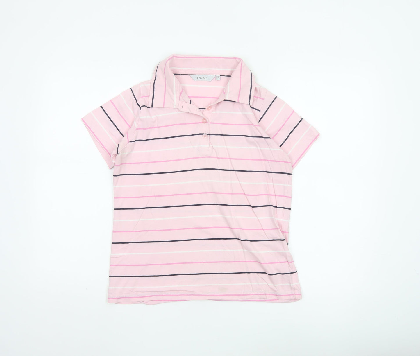 EWM Women Pink Striped Polo Shirt Size Small 10-12 100% Cotton