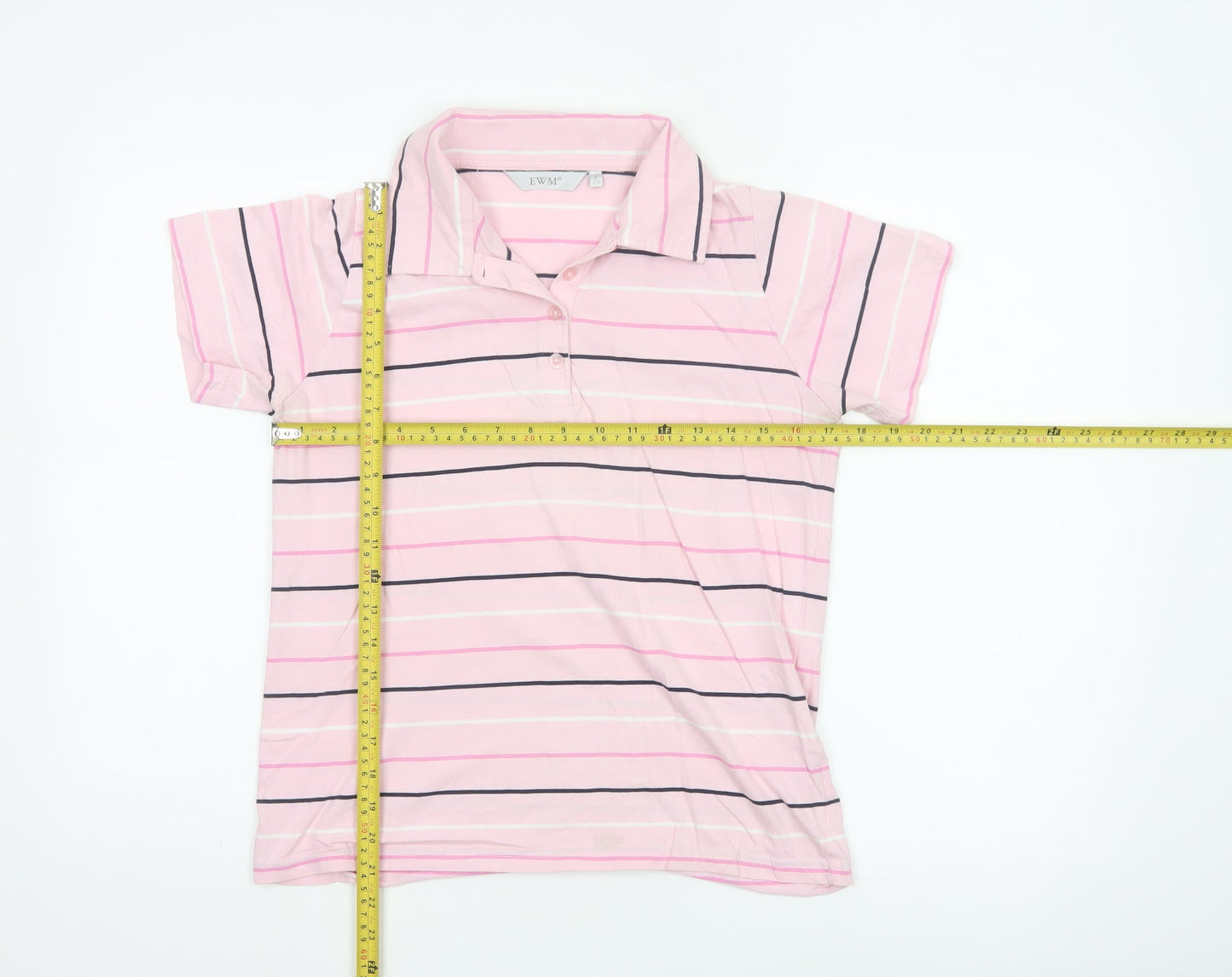 EWM Women Pink Striped Polo Shirt Size Small 10-12 100% Cotton