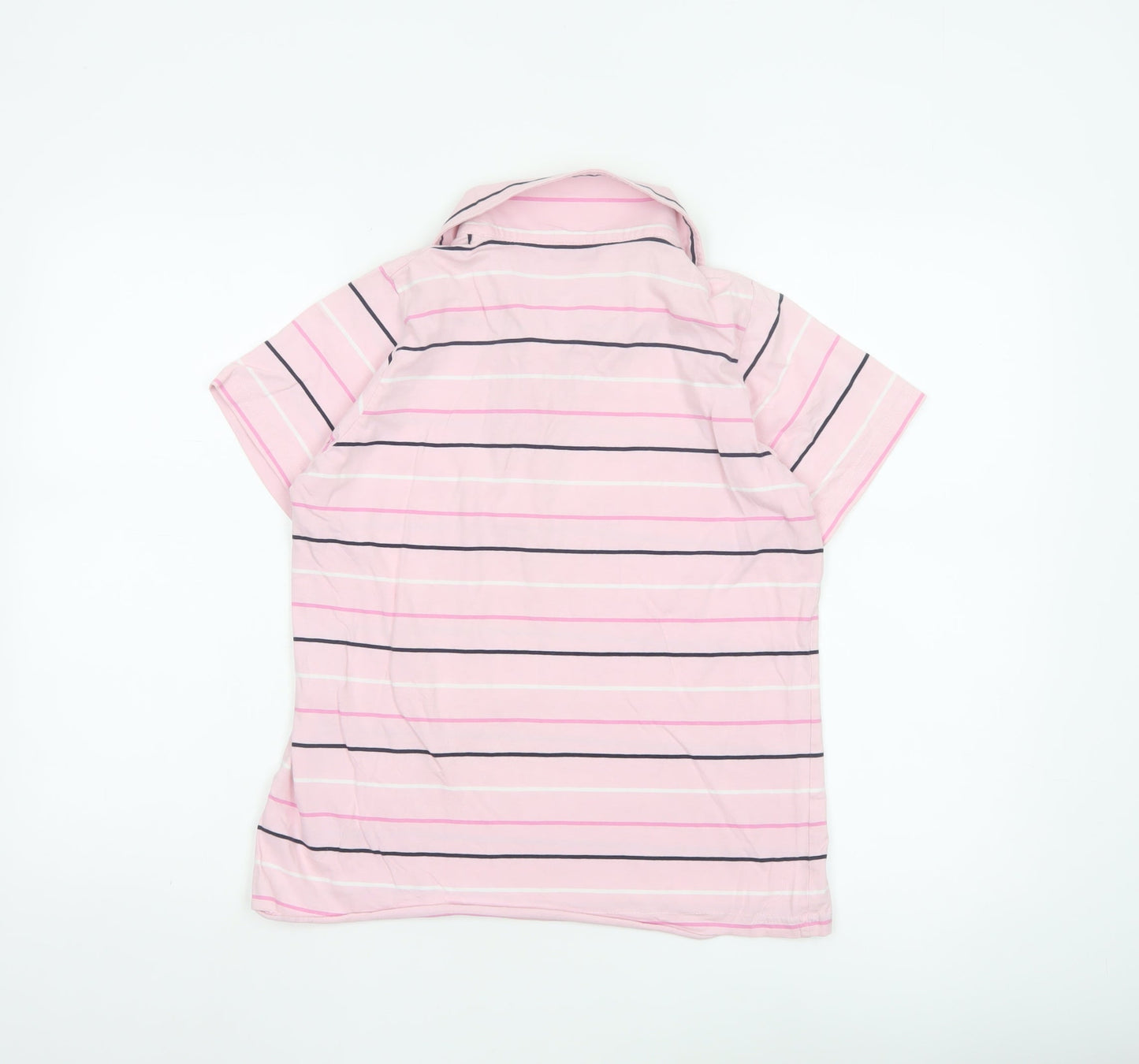 EWM Women Pink Striped Polo Shirt Size Small 10-12 100% Cotton