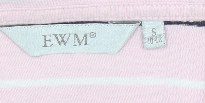 EWM Women Pink Striped Polo Shirt Size Small 10-12 100% Cotton