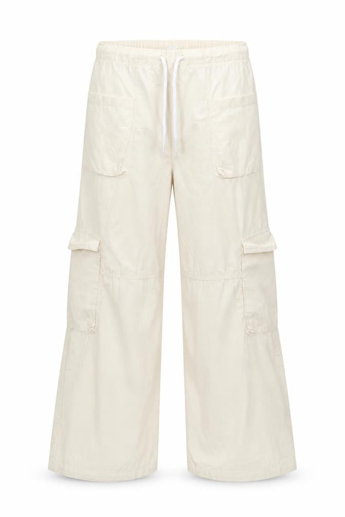Bershka Women’s Beige Cotton Cargo Trousers XS Wide-Leg