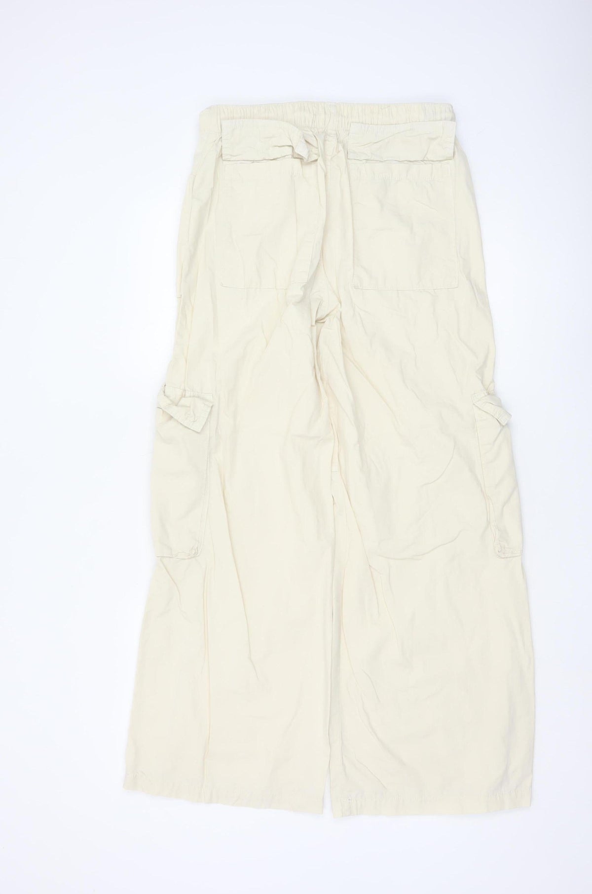 Bershka Women’s Beige Cotton Cargo Trousers XS Wide-Leg