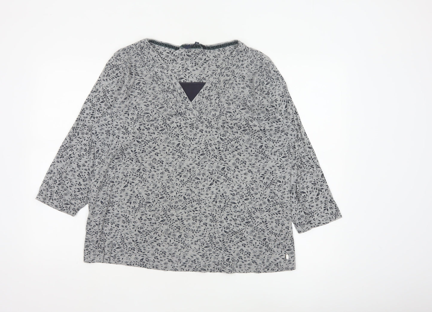 Maine New England Womens Grey Floral V-Neck Tunic Blouse Size 20