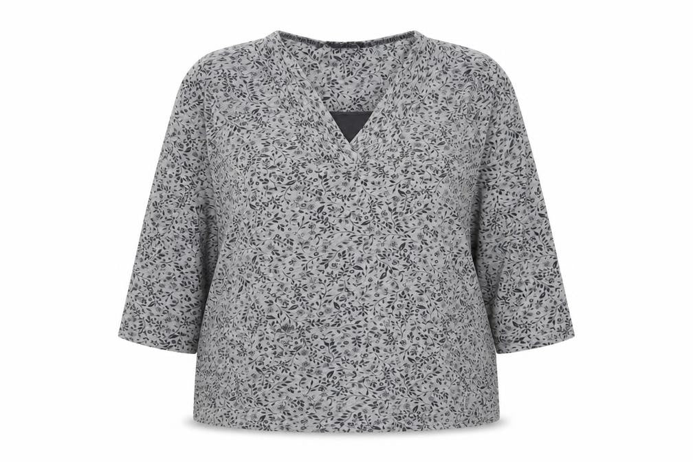Maine New England Womens Grey Floral V-Neck Tunic Blouse Size 20