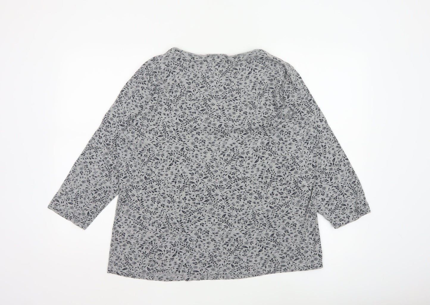 Maine New England Womens Grey Floral V-Neck Tunic Blouse Size 20