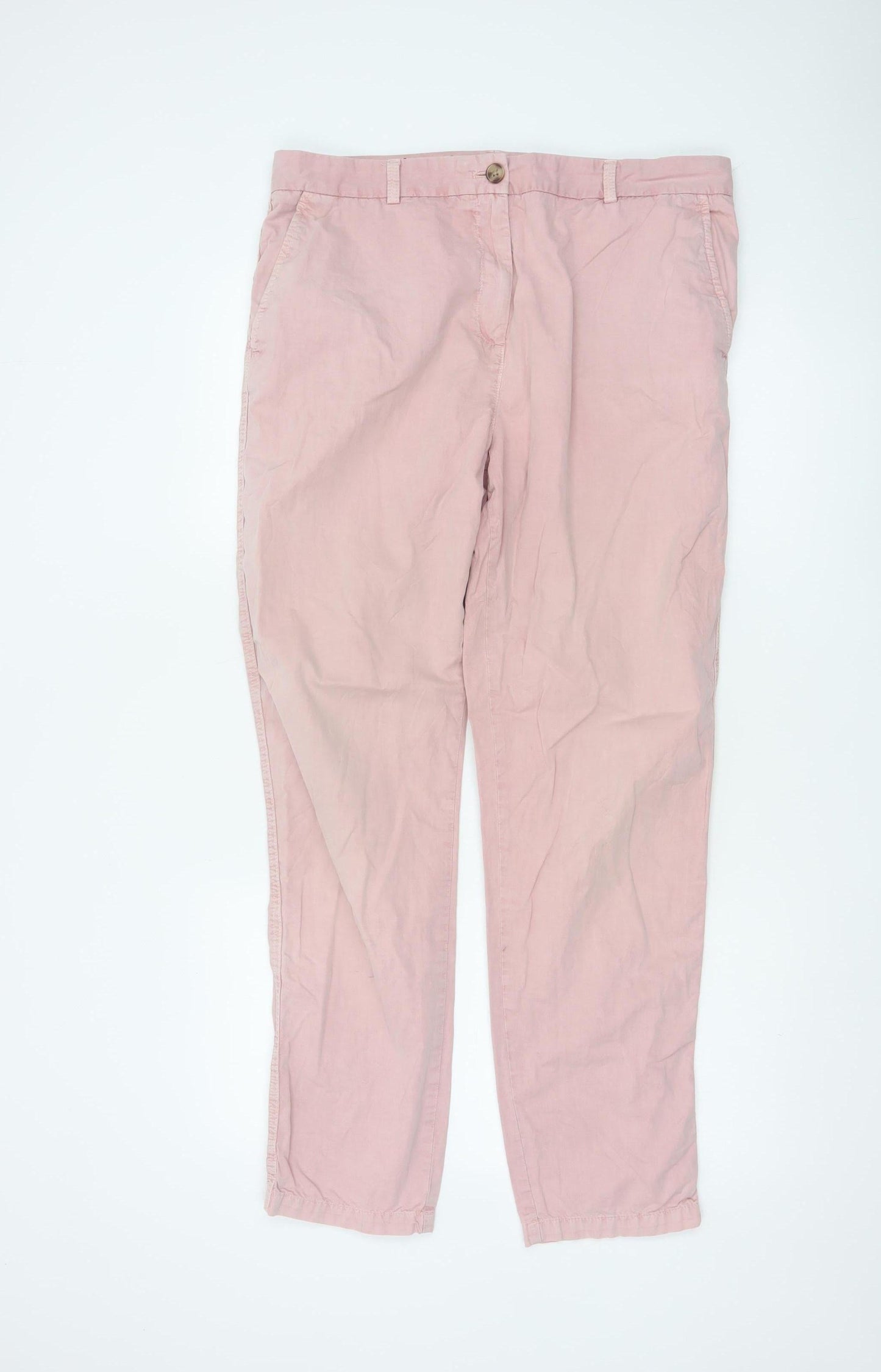 Marks and Spencer Women Pink Chino Trousers Size 14 Long Cotton