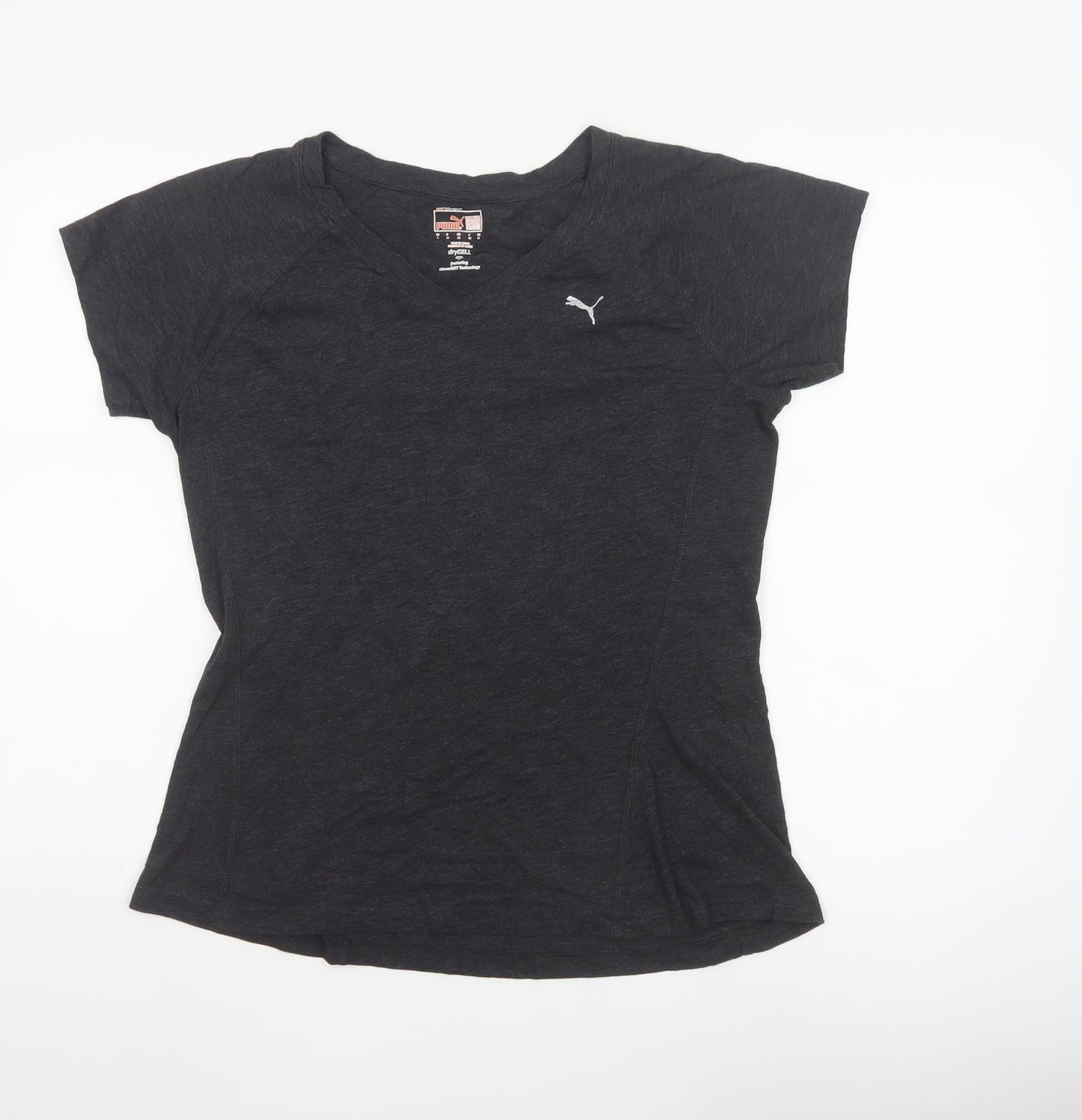 Puma Womens Black V-Neck Short Sleeve Basic Sports T-Shirt Size 14