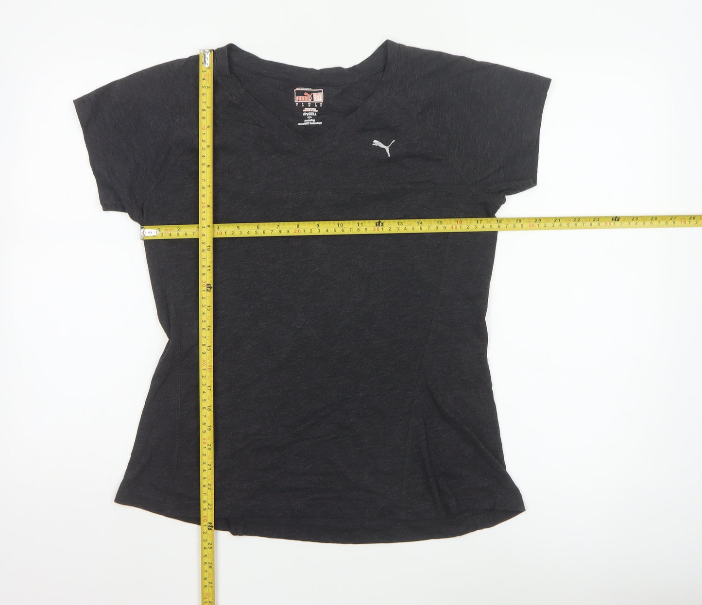 Puma Womens Black V-Neck Short Sleeve Basic Sports T-Shirt Size 14