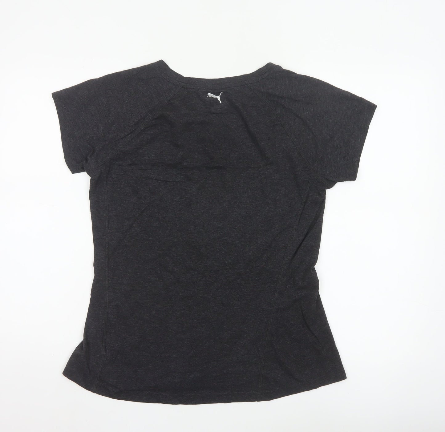 Puma Womens Black V-Neck Short Sleeve Basic Sports T-Shirt Size 14