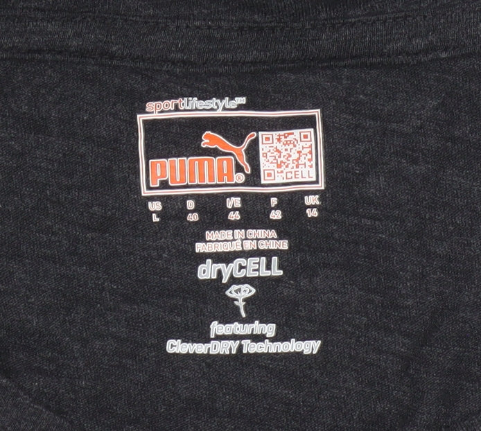 Puma Womens Black V-Neck Short Sleeve Basic Sports T-Shirt Size 14