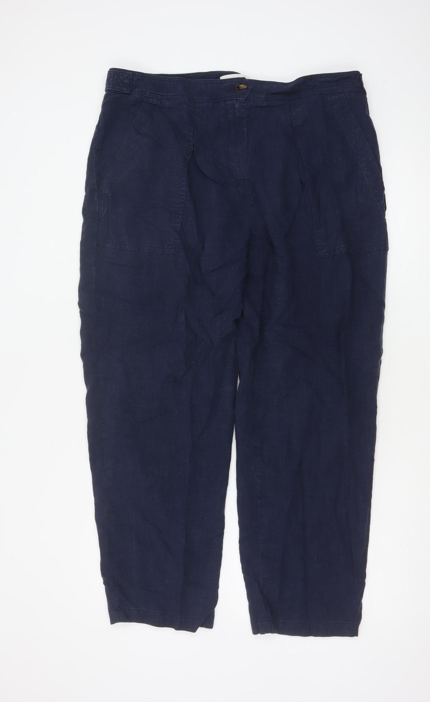 Marks and Spencer Per Una Women’s Blue Linen Blend Relaxed Trousers Size 18