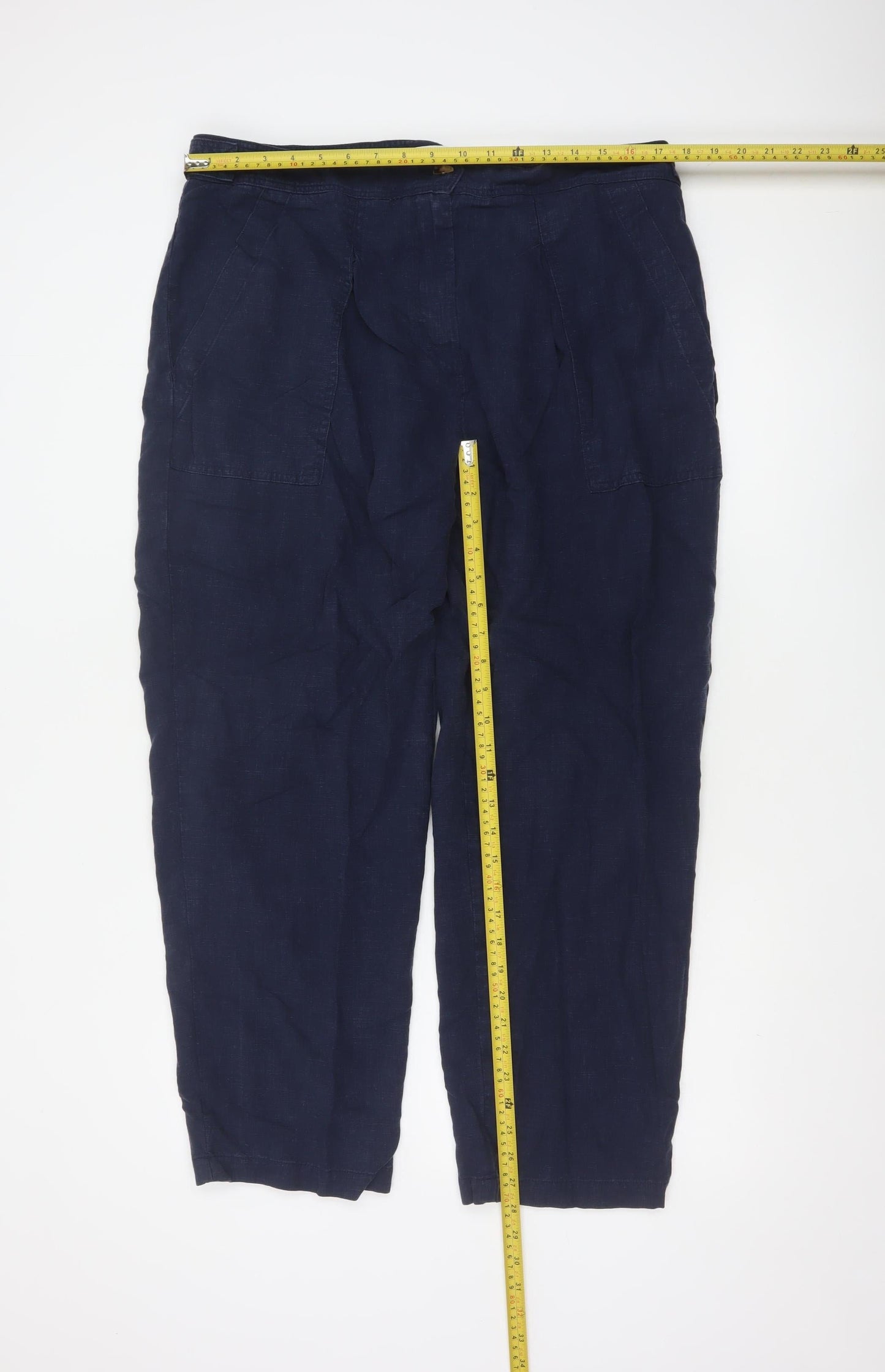 Marks and Spencer Per Una Women’s Blue Linen Blend Relaxed Trousers Size 18