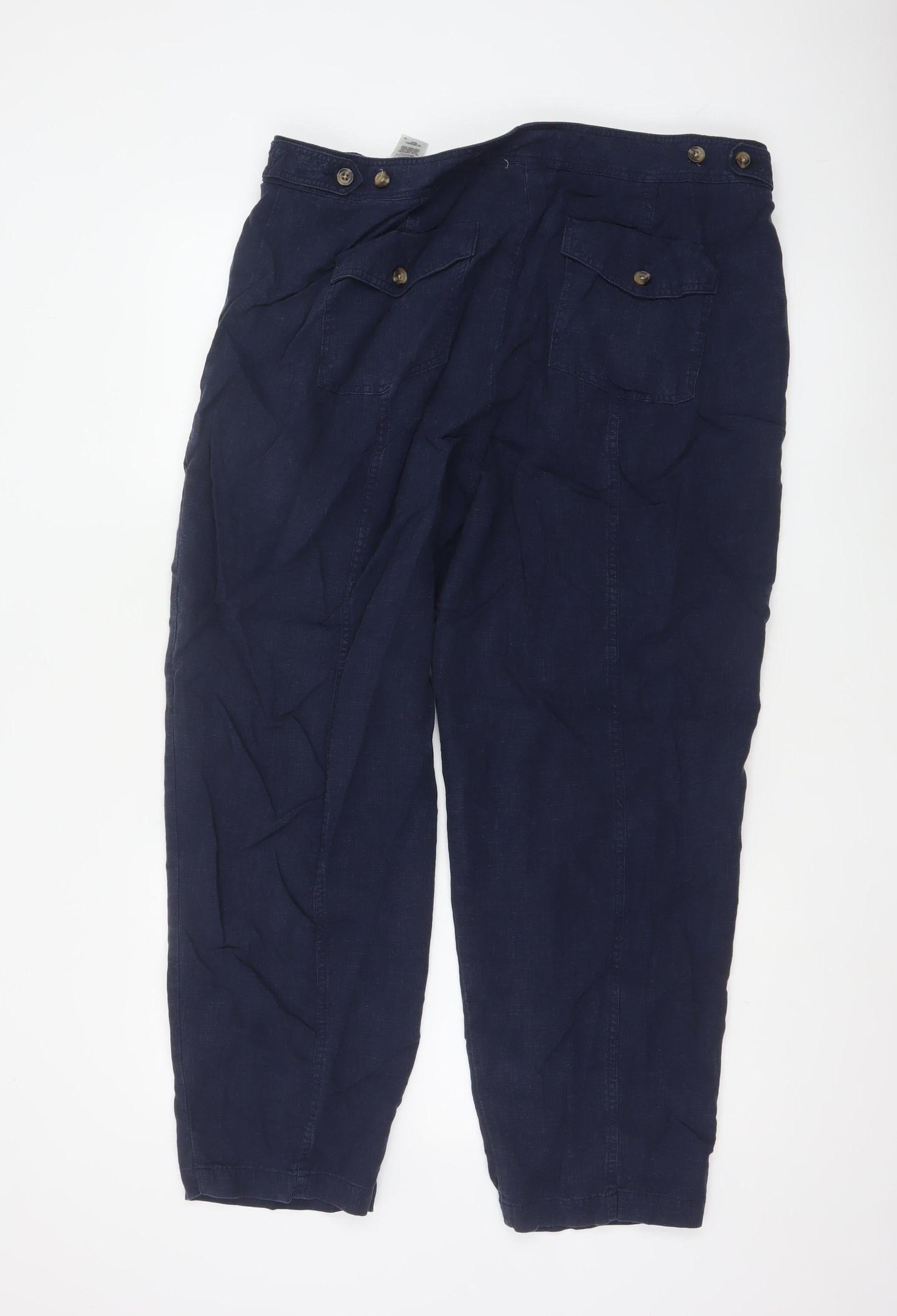 Marks and Spencer Per Una Women’s Blue Linen Blend Relaxed Trousers Size 18