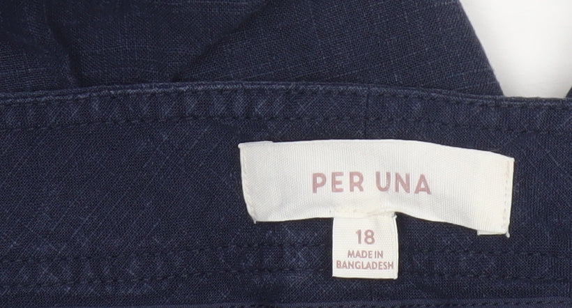 Marks and Spencer Per Una Women’s Blue Linen Blend Relaxed Trousers Size 18