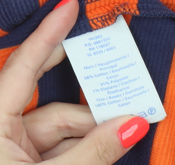 Boden Women Orange Navy Striped Cowl Neck Top Size 10