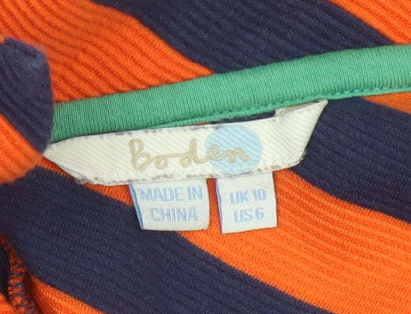 Boden Women Orange Navy Striped Cowl Neck Top Size 10