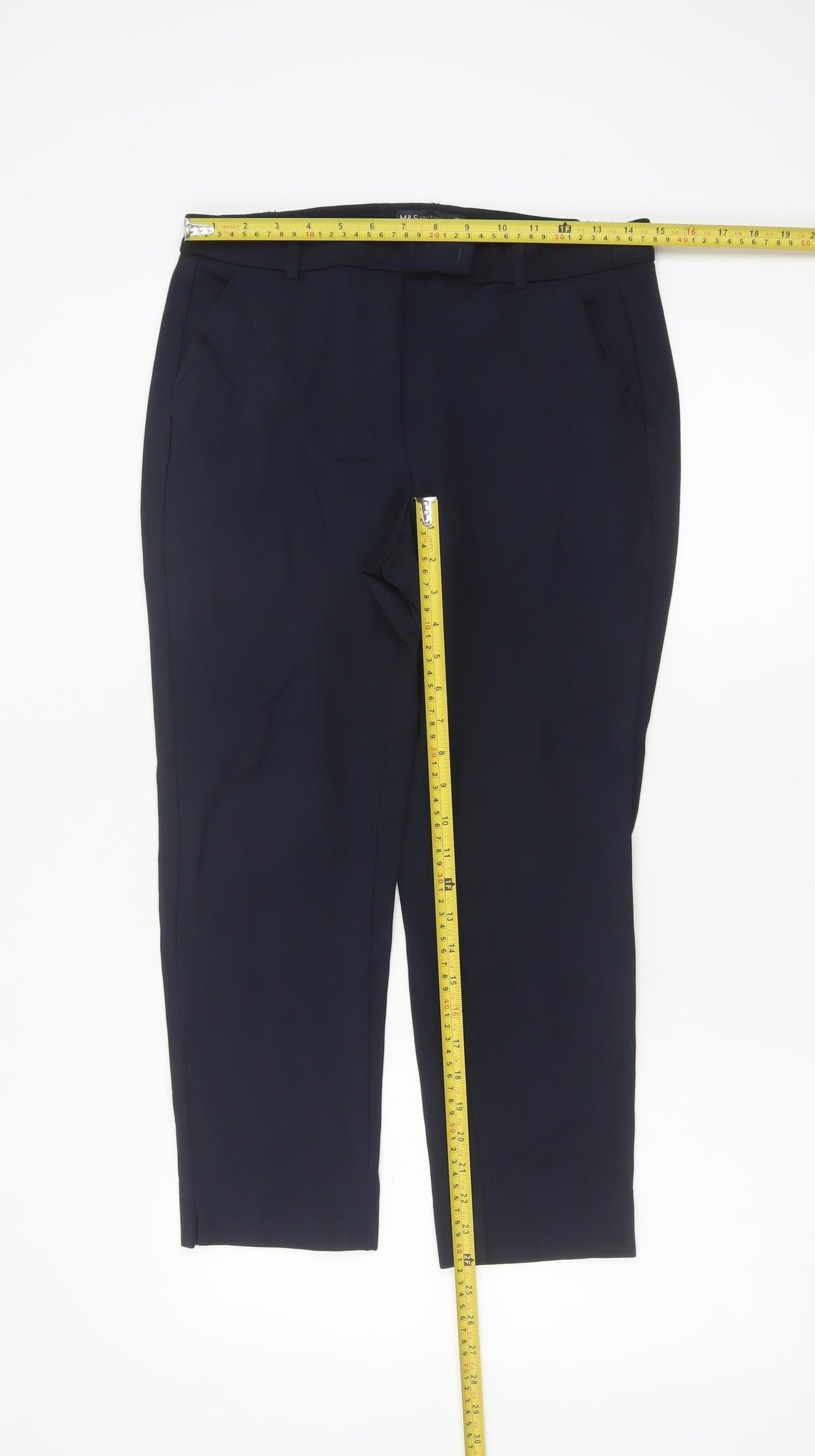 Marks and Spencer Women's Blue Size 12 Petite Cropped Trousers