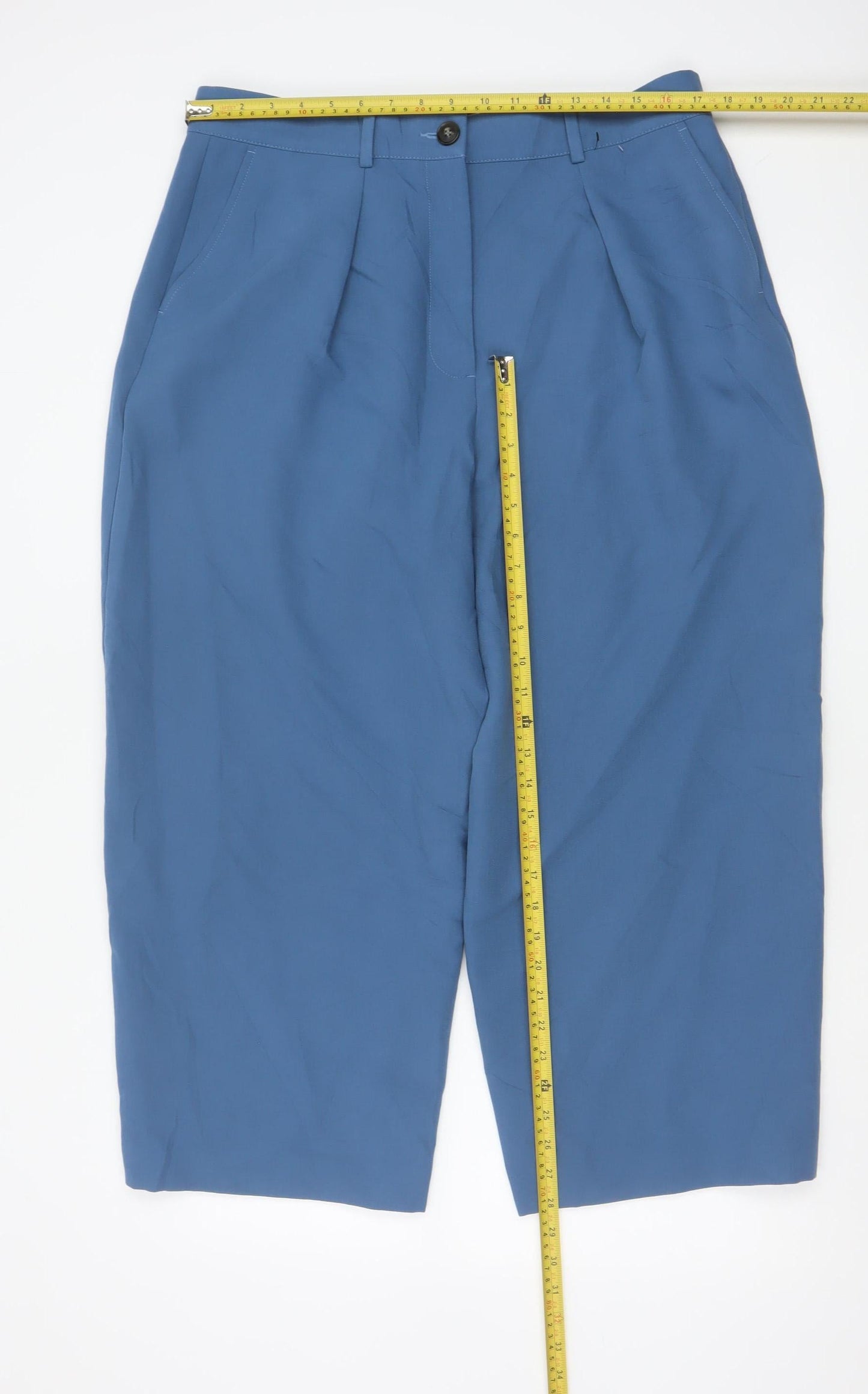 Marks and Spencer Womens Blue Size 16 Short Pleated Trousers