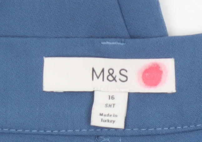 Marks and Spencer Womens Blue Size 16 Short Pleated Trousers