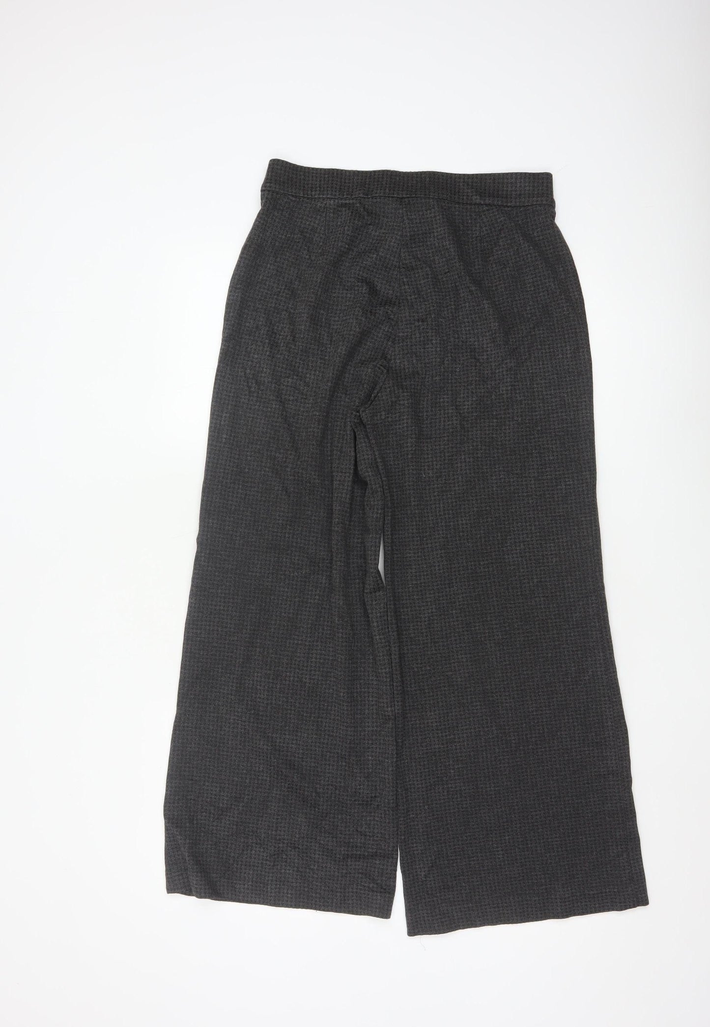 Marks and Spencer Women Grey Check Wide-Leg Trousers Size 12 Short
