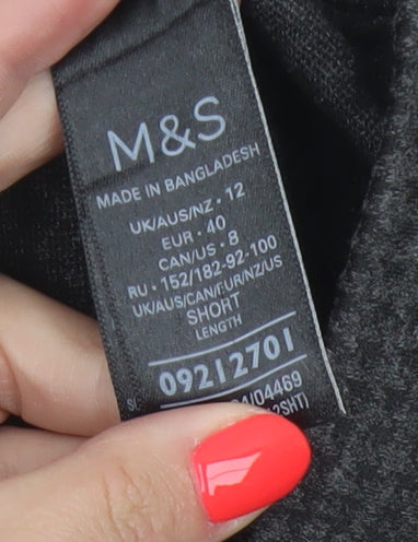 Marks and Spencer Women Grey Check Wide-Leg Trousers Size 12 Short