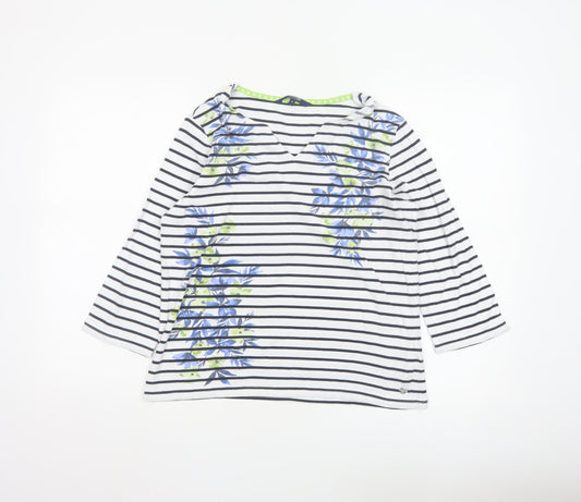 Maine New England Women's White Striped 3/4 Sleeve V-Neck Cotton T-Shirt Size 16