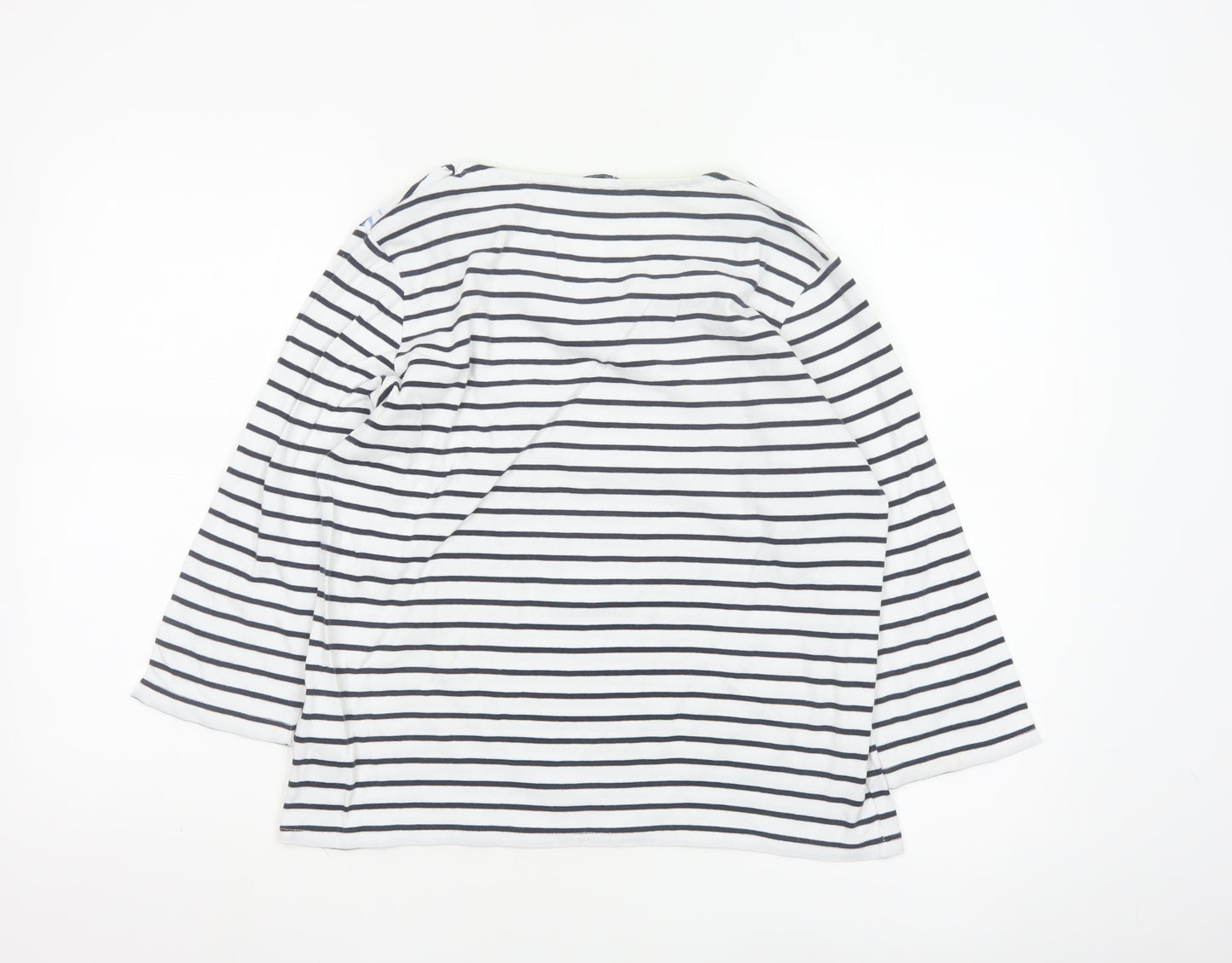 Maine New England Women's White Striped 3/4 Sleeve V-Neck Cotton T-Shirt Size 16