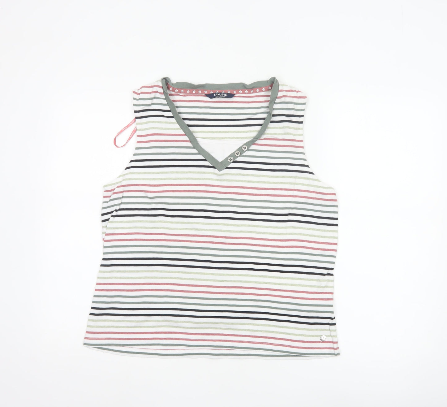 Maine New England Women's Multicoloured Striped V-Neck Cotton Tank Top Size 18