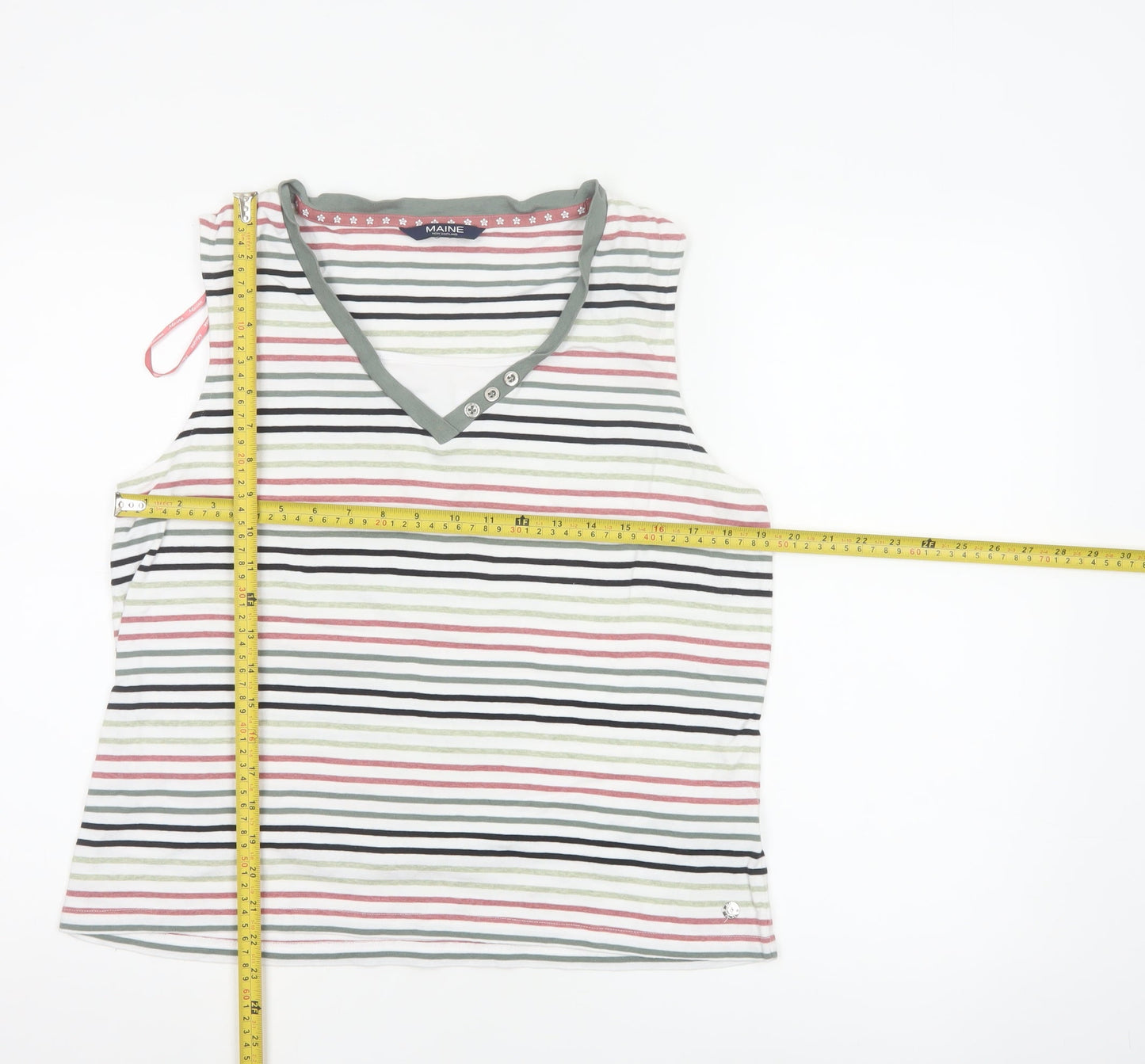 Maine New England Women's Multicoloured Striped V-Neck Cotton Tank Top Size 18