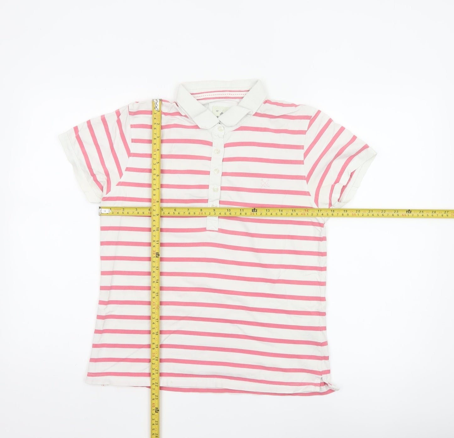 Crew Clothing Co. Women's Pink White Striped Polo Shirt Size 12