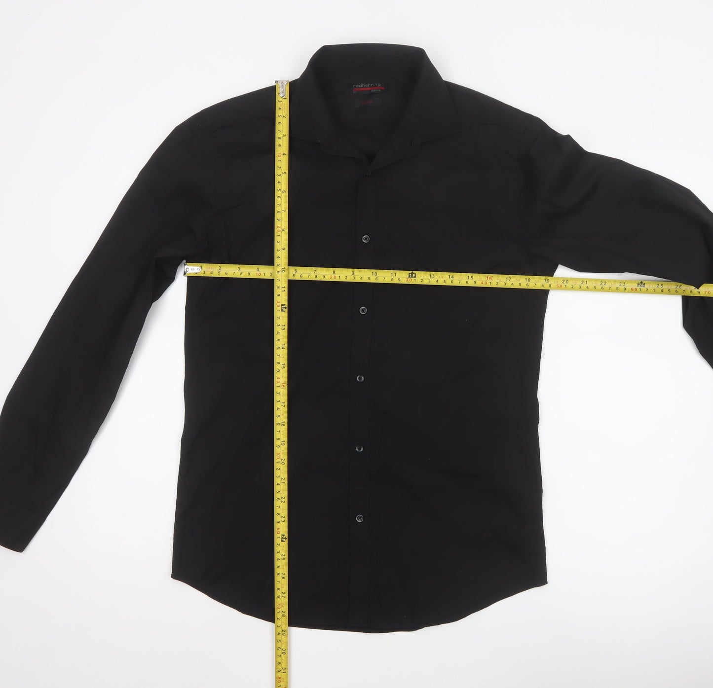 Red Herring Men's Black Slim Fit Long Sleeve Shirt 15in