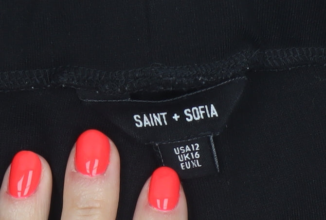 Saint + Sofia Women's Black Stretch Trousers Size 16 Regular Fit