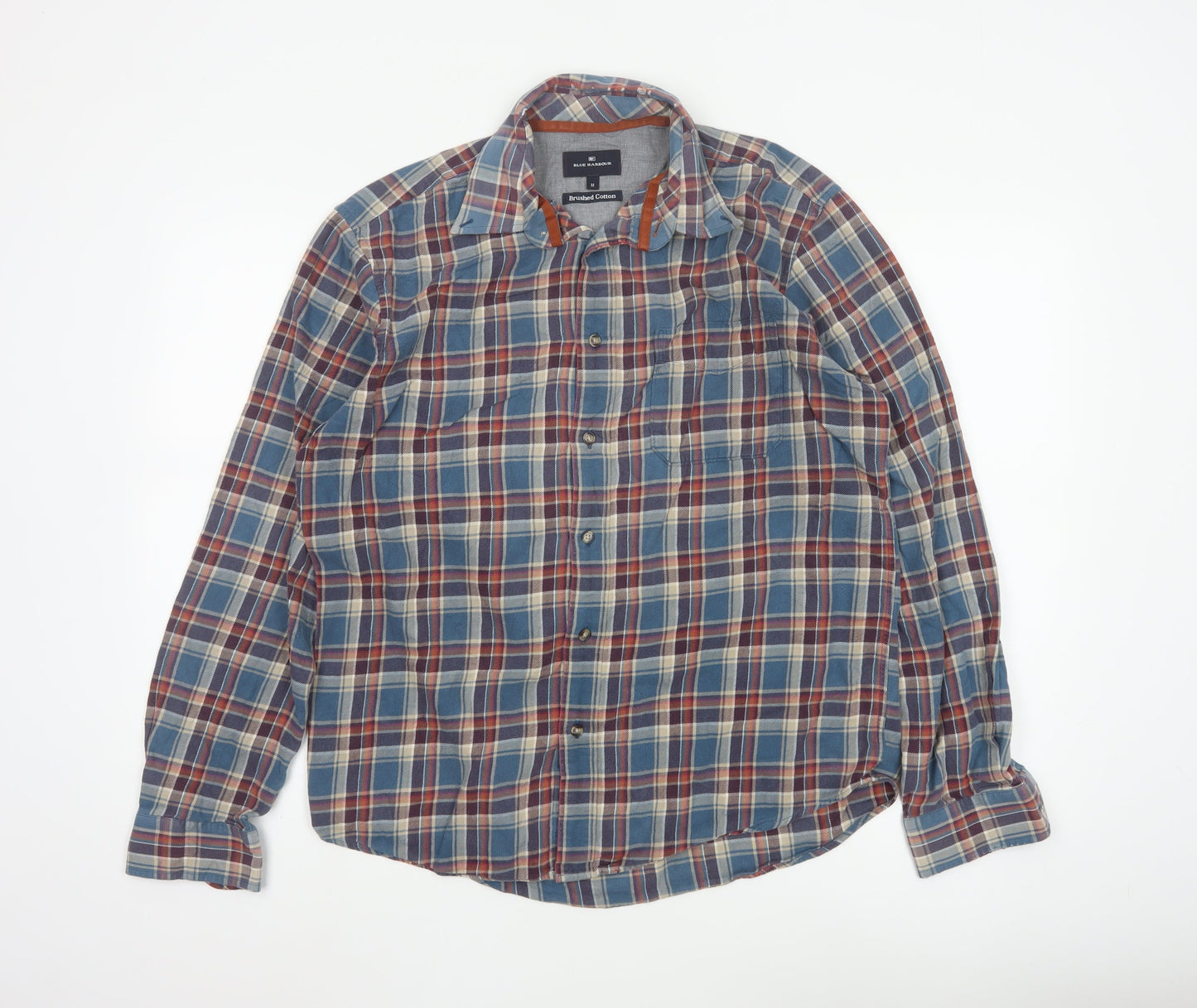 Marks and Spencer Blue Harbour Men's Multicoloured Plaid Cotton Button-Up Shirt M