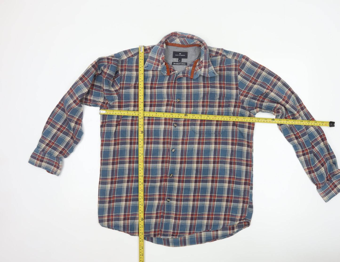 Marks and Spencer Blue Harbour Men's Multicoloured Plaid Cotton Button-Up Shirt M