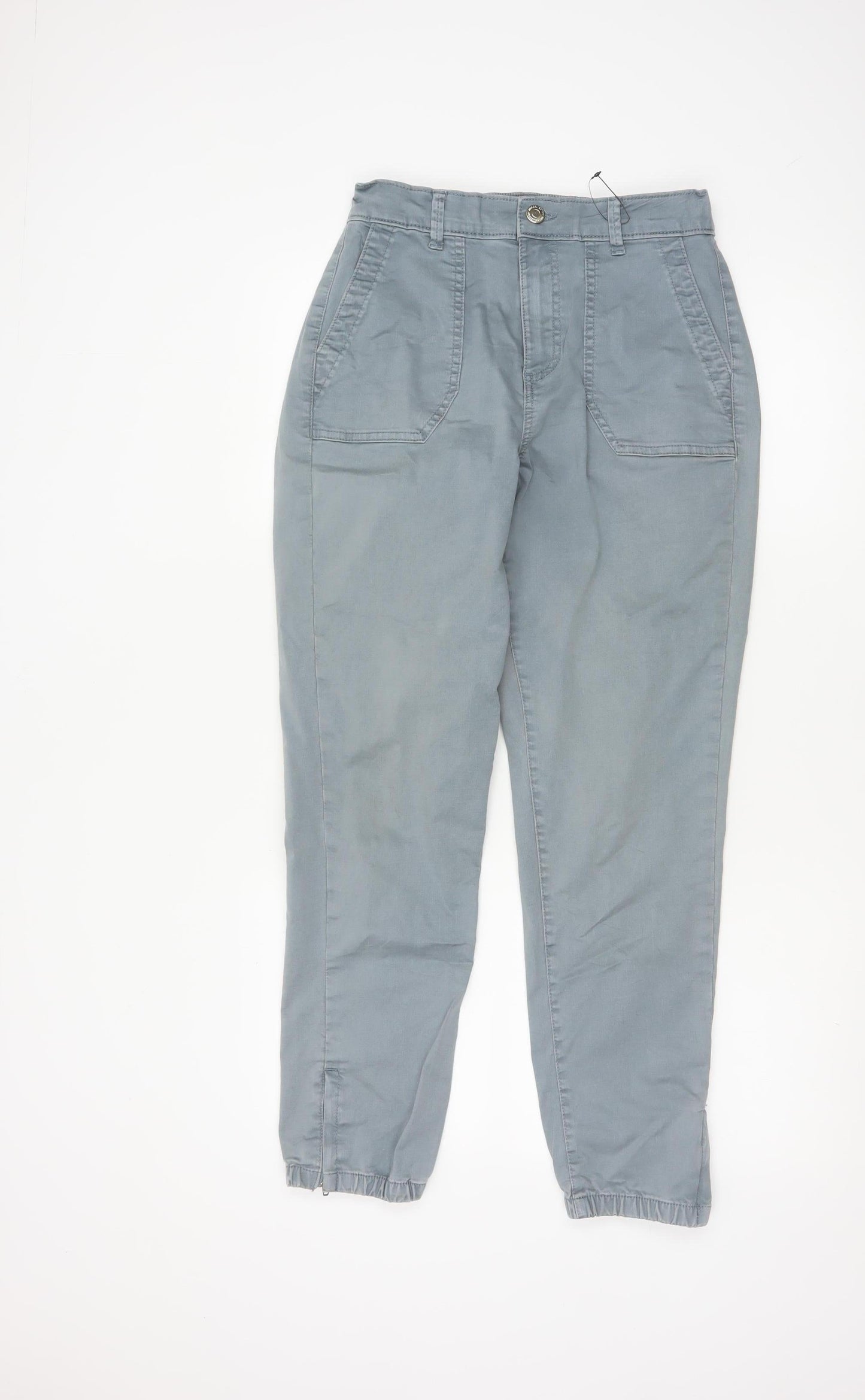 Marks and Spencer Womens Grey Regular Cotton Blend Ankle Zip Trousers Size 10