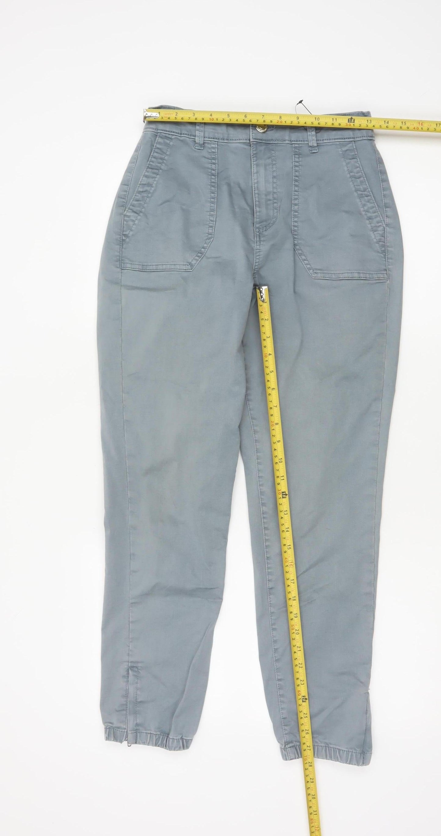 Marks and Spencer Womens Grey Regular Cotton Blend Ankle Zip Trousers Size 10