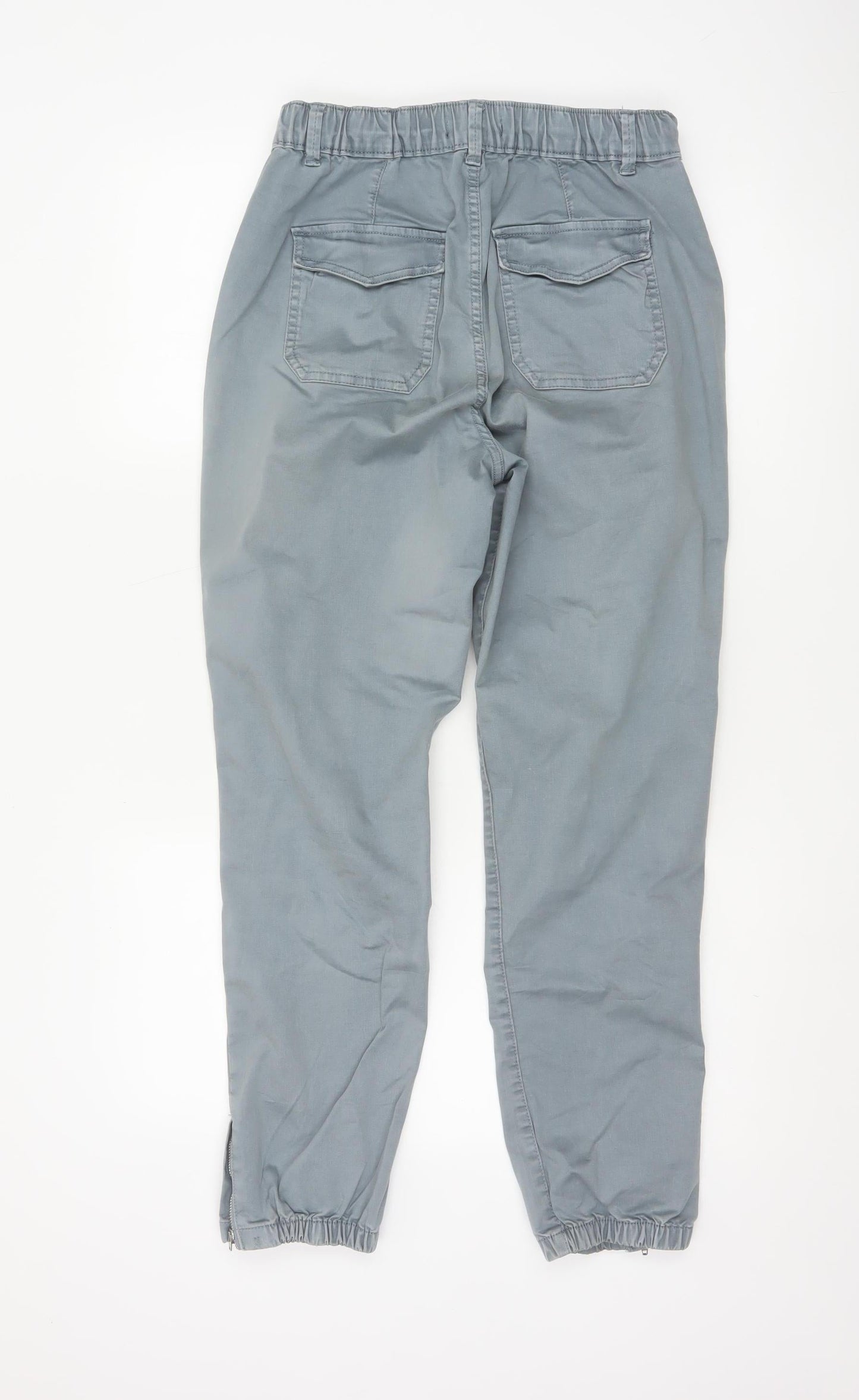 Marks and Spencer Womens Grey Regular Cotton Blend Ankle Zip Trousers Size 10