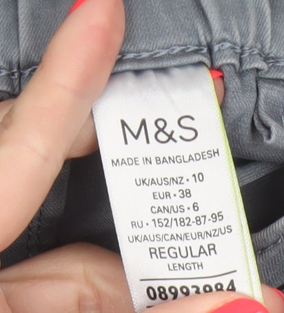 Marks and Spencer Womens Grey Regular Cotton Blend Ankle Zip Trousers Size 10