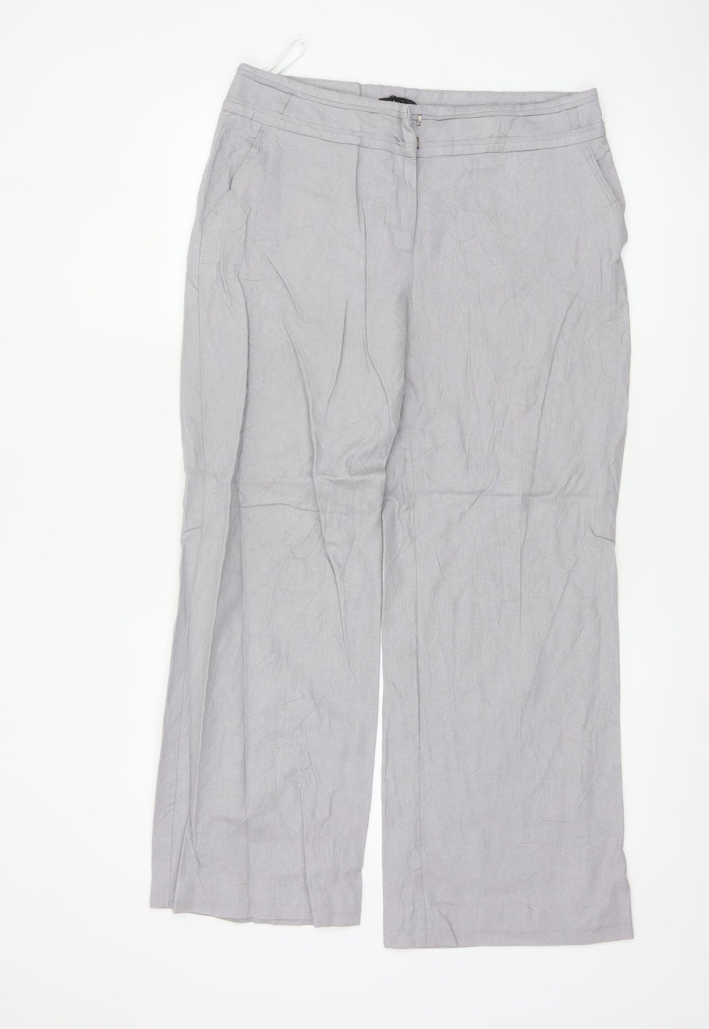 M&Co Women Grey Linen Viscose Wide-Leg Trousers Size M
