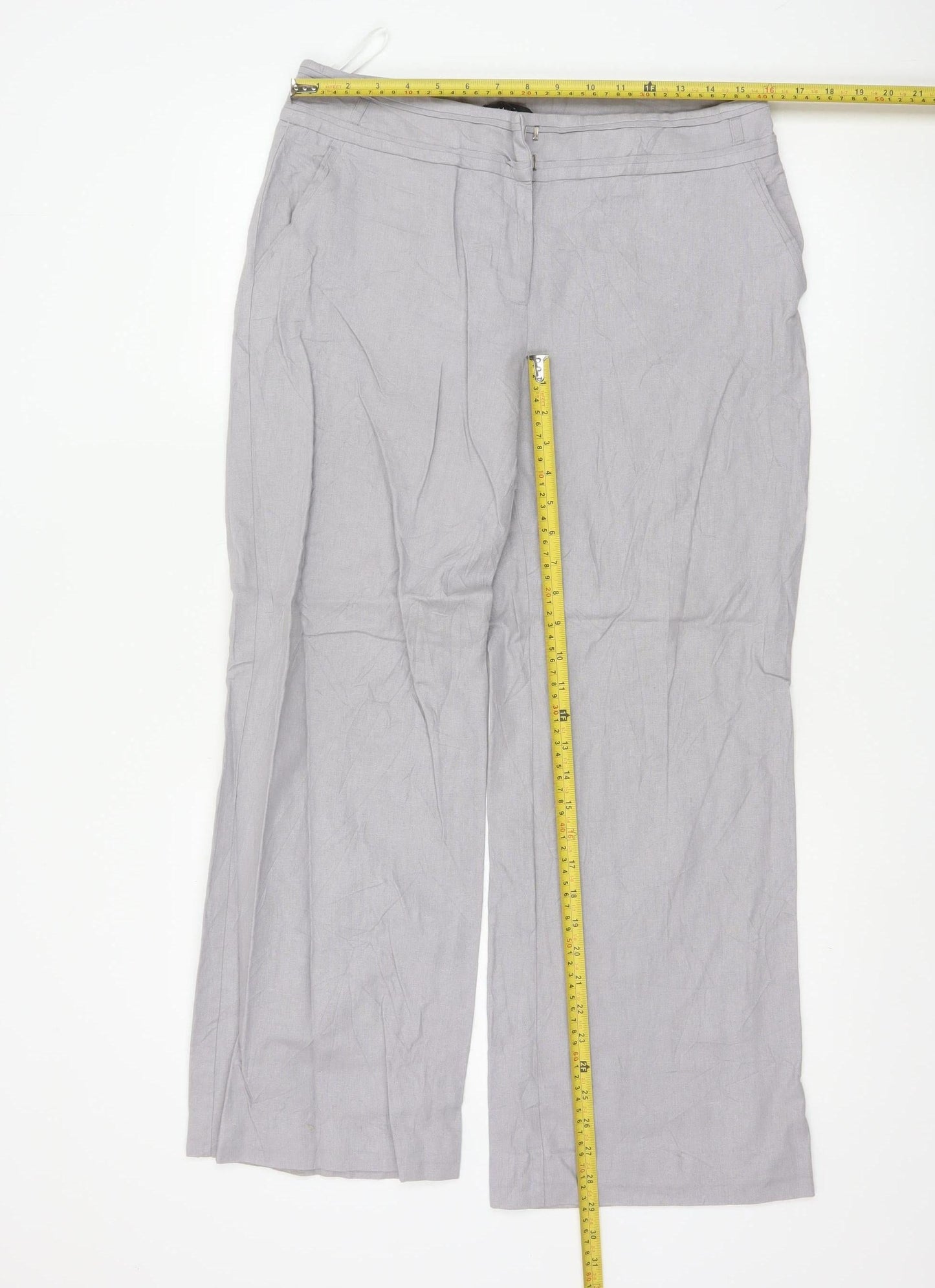 M&Co Women Grey Linen Viscose Wide-Leg Trousers Size M