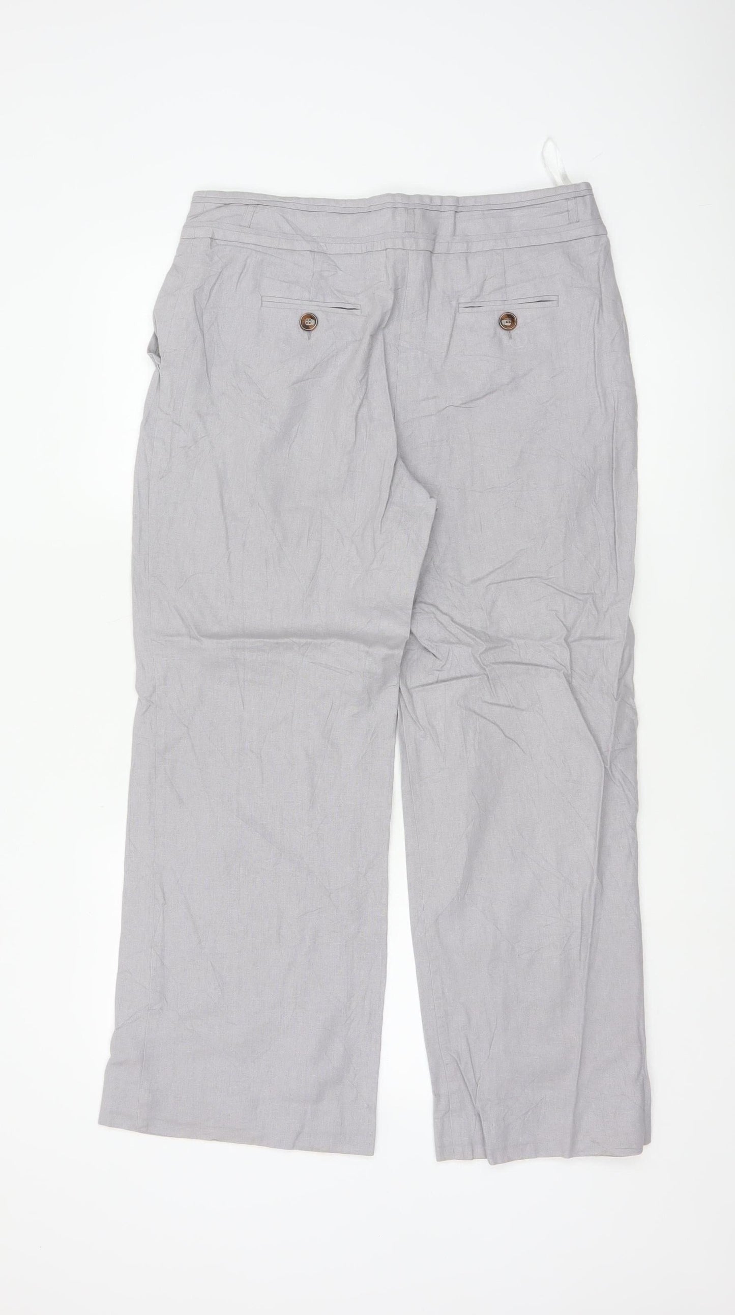 M&Co Women Grey Linen Viscose Wide-Leg Trousers Size M