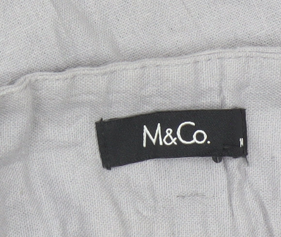 M&Co Women Grey Linen Viscose Wide-Leg Trousers Size M