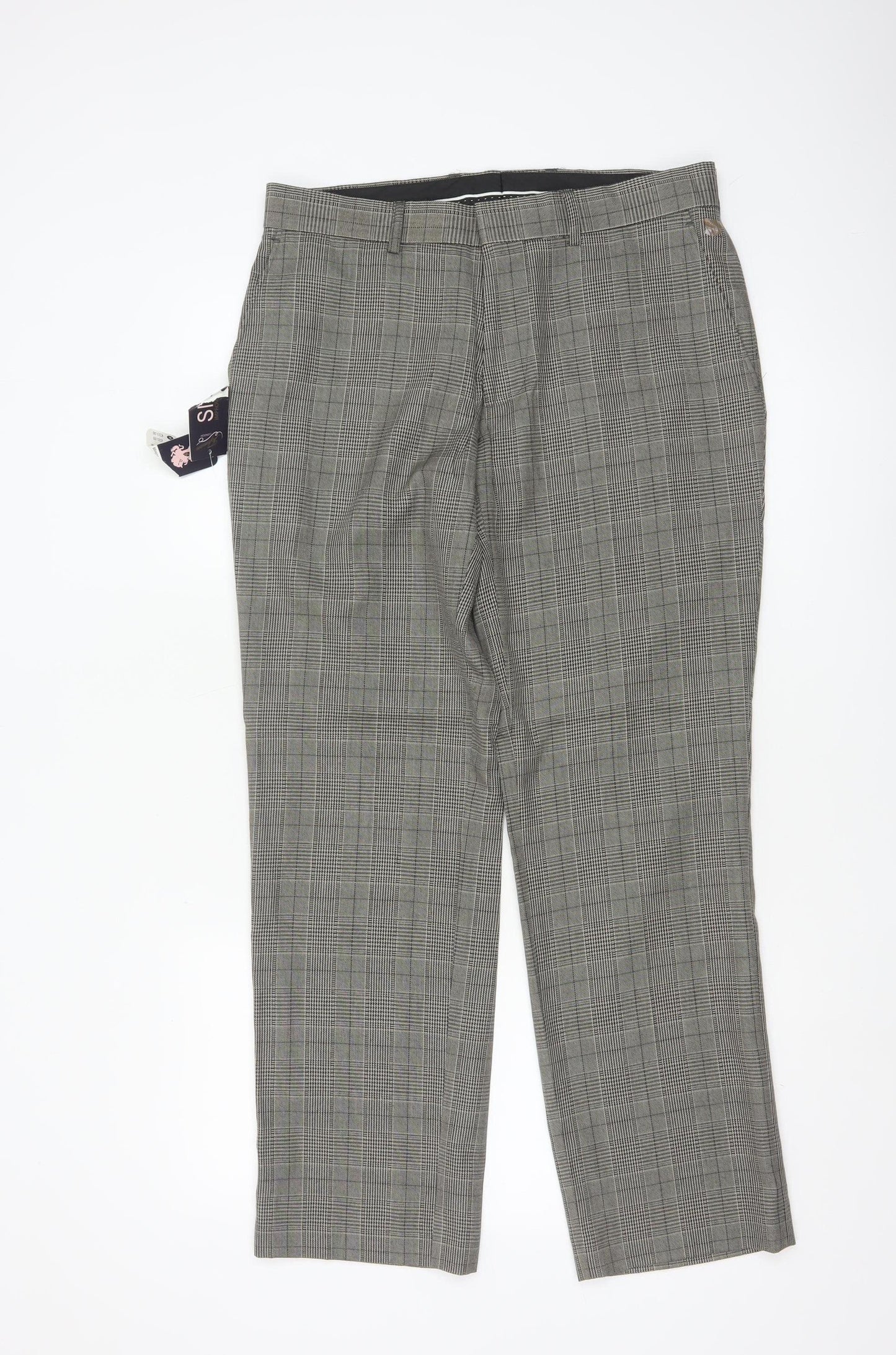 Topman Unisex Grey Check Trousers Size 32S Classic Fit