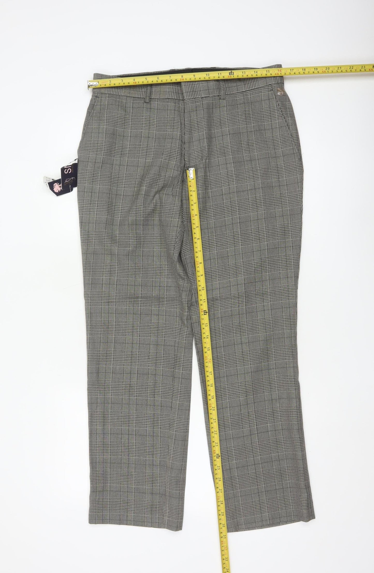 Topman Unisex Grey Check Trousers Size 32S Classic Fit