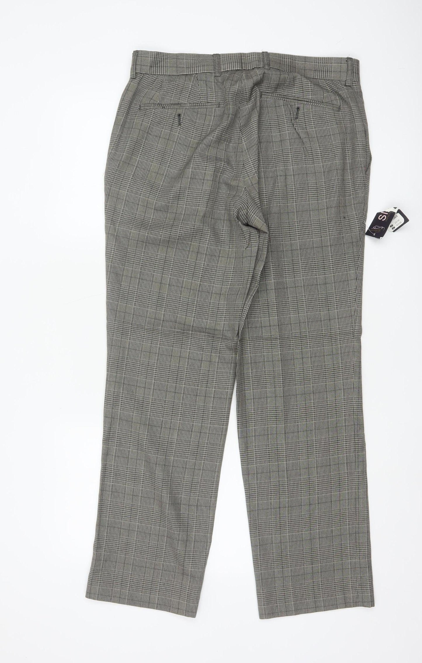 Topman Unisex Grey Check Trousers Size 32S Classic Fit