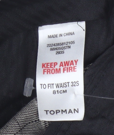 Topman Unisex Grey Check Trousers Size 32S Classic Fit