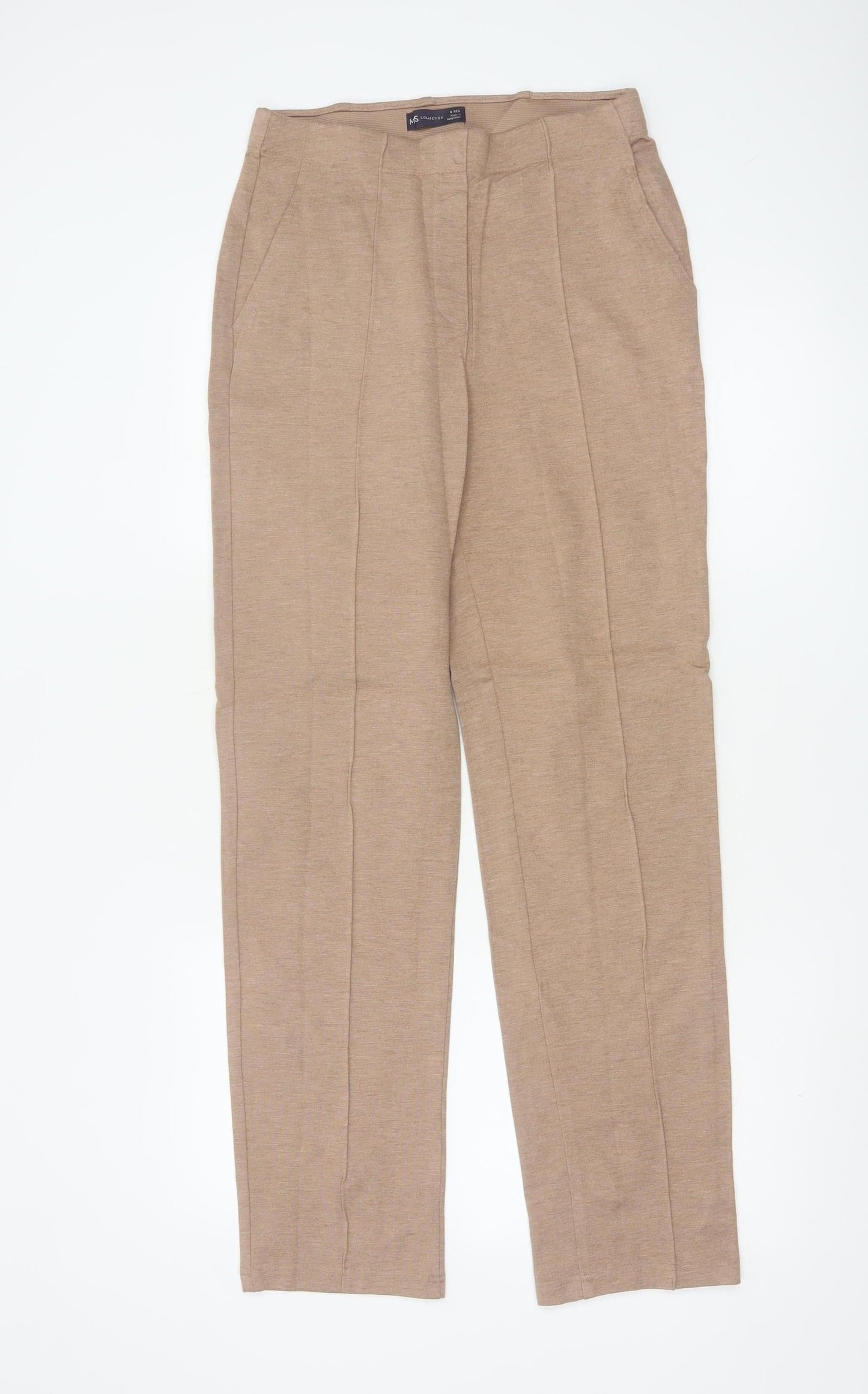 Marks and Spencer Womens Beige Regular Viscose Blend Straight Trousers Size 8