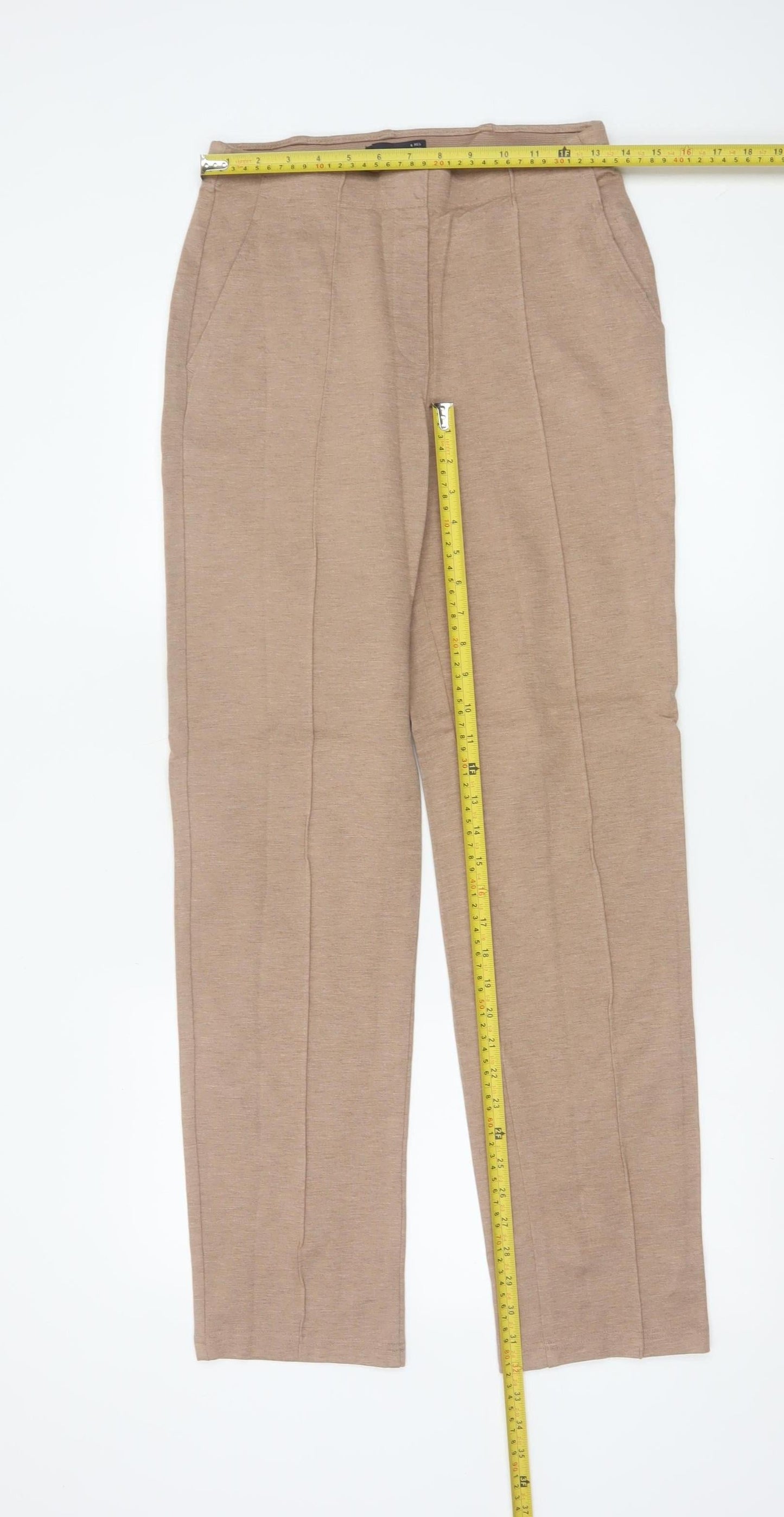 Marks and Spencer Womens Beige Regular Viscose Blend Straight Trousers Size 8