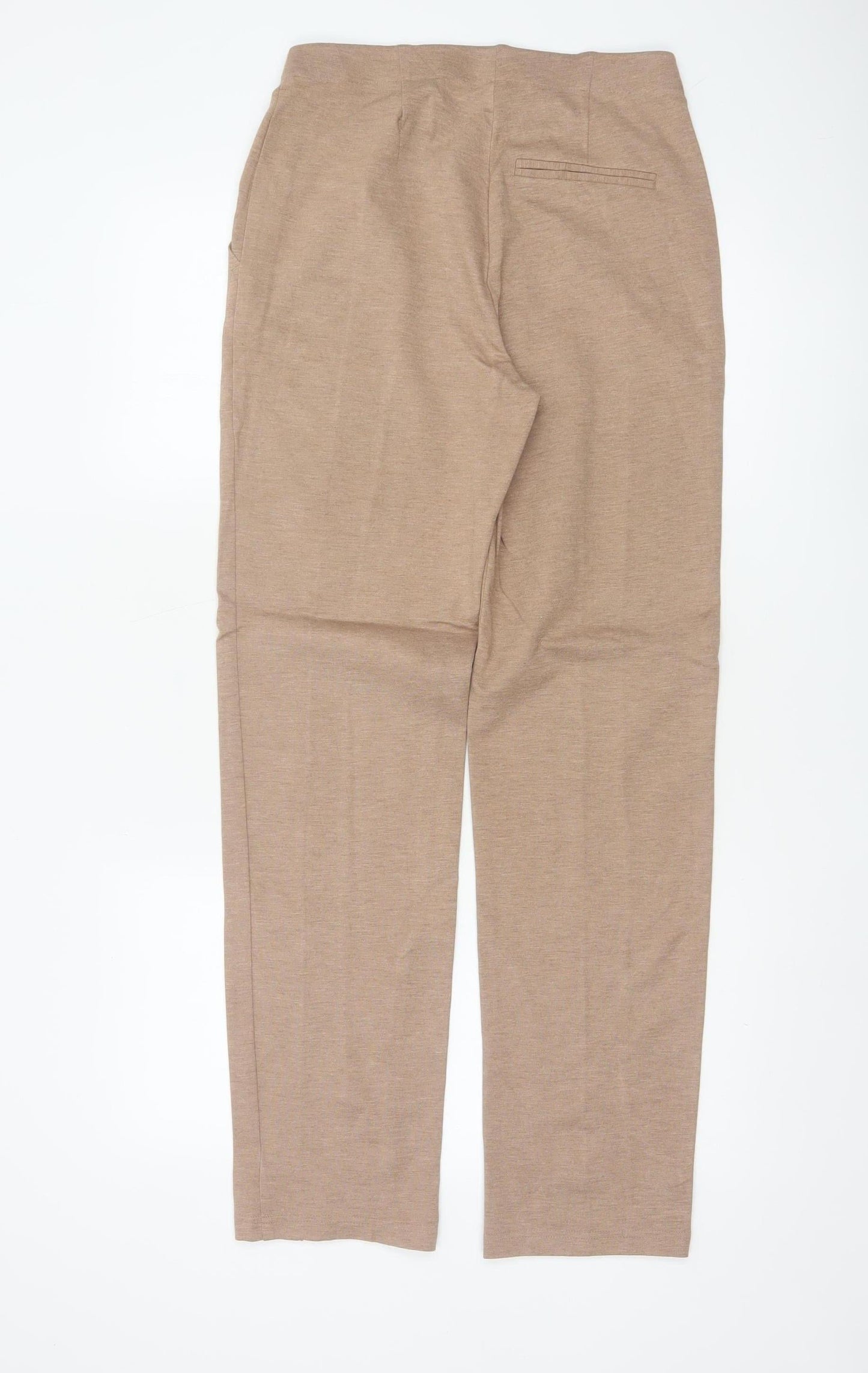 Marks and Spencer Womens Beige Regular Viscose Blend Straight Trousers Size 8