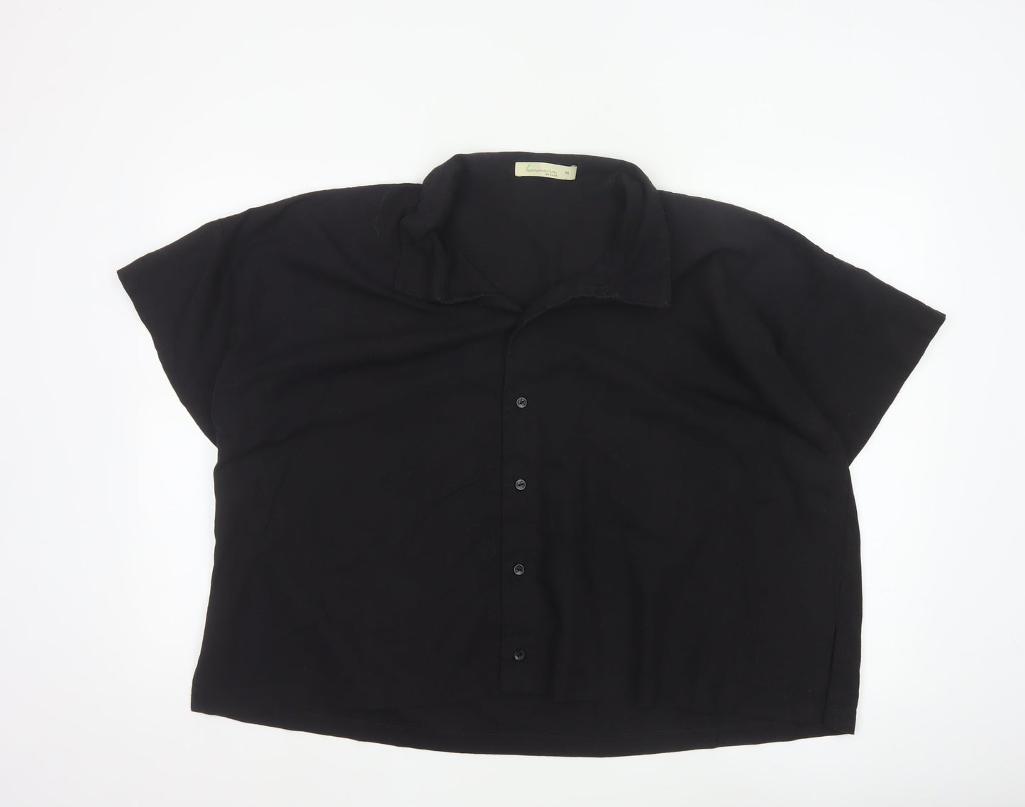 Bananeira Da Silva Womens Black Cotton Collared Button-Up Shirt M